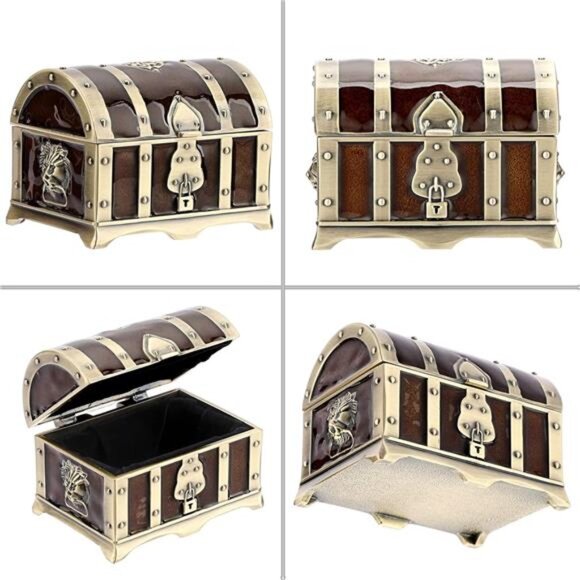 Vintage Metal Jewelry Box Treasure Trinket Chest Small Ring Earrings Gift Holder - Picture 3 of 8